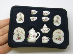 1 White gold pink and green flower porcelain coffee tea set 24
