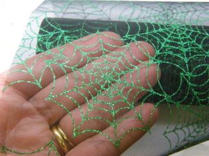 1 Roll spiderweb cobweb green glitter black netting fabric