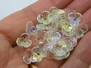 100 Flower bead caps transparent AB acrylic FS55