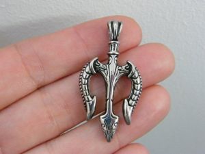 1 Trident pendant antique silver tone stainless steel FF486