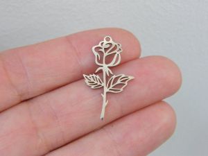 2 Rose flower charms silver tone stainless steel F46