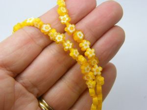 74 Millefiori beads flat round flowers yellow orange 6mm glass B261