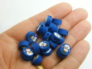 30 Christmas snowman beads blue white polymer clay CT370 - SALE 50% OFF