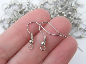 BULK 200 Earring hooks 18 x 19mm with ball and wire in a silver tone FS417