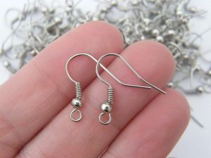 50 Earring hooks 18 x 19mm with ball and wire in a silver tone FS417