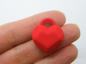 12 Heart pendants red faceted acrylic H142