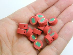 30 Christmas tree beads red green polymer clay CT19 - SALE 50% OFF
