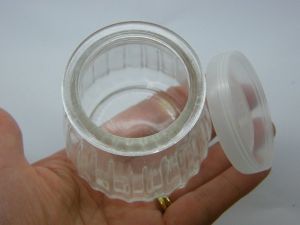 1 Glass bottle jar with plastic lid 6.85 x 6.8cm