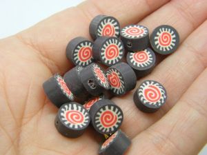 30 Sun spiral brown white red polymer clay S274 - SALE 50% OFF