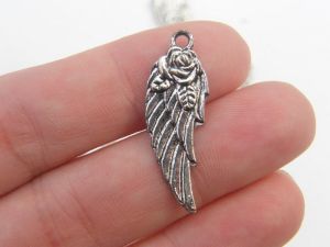 8 Angel wing  charms antique silver tone AW29