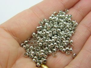 100 Crimp beads silver tone brass 3mm hole 2mm FS327