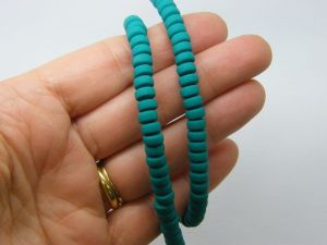 112 Teal beads 6 x 3mm round flat polymer clay B312  - SALE 50% OFF