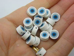 30 Evil eye beads white polymer clay I23 - SALE 50% OFF