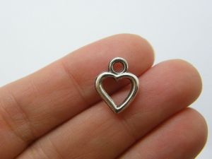 14 Heart charms antique silver tone H17