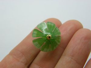 1 Mushroom pendant green plastic gold bail L166