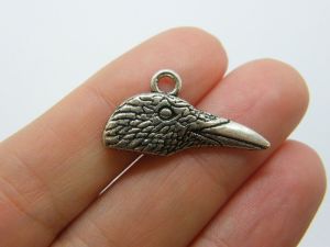 6 Bird head charms  antique silver tone B120