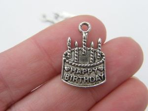 8 Birthday cake charms  antique silver tone FD136