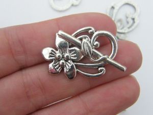 4 Flower toggle clasp sets antique silver tone FS80