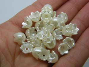 100 Flower bead caps silvery pearl acrylic FS23