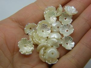 100 Flower bead caps silvery pearl AB acrylic FS312