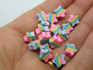 30 Rainbow star beads polymer clay AB580