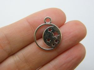 8 Moon crescent stars charms antique silver tone M207