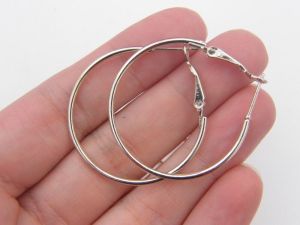 BULK 30 Earring wire hooks 4 x 3.5cm silver tone FS306