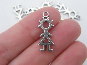 10 Stick figure girl charms antique silver tone P90