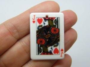 2 Jack of hearts playing card charms white acrylic P653