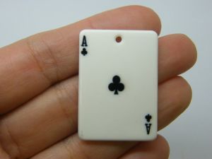 2 Ace of clubs playing card charms white acrylic P351