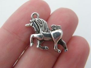6 Unicorn Charms antique silver tone A602