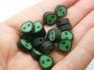30 Alien beads green black polymer clay P152 - SALE 50% OFF