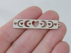 1  Heart moons connector charm silver tone stainless steel H264