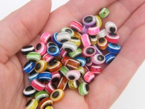 100 Evil eye oval resin beads mixed colours AB361