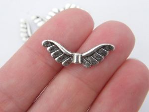 BULK 50 Angel wing spacer beads antique silver tone AW42