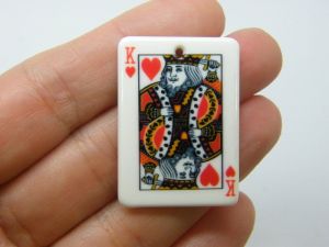2 King of hearts playing card charms white acrylic P681