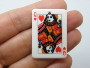 2 Queen of hearts playing card charms white acrylic P526