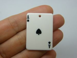 2 Ace of spades playing card charms white acrylic P306