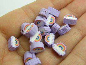 30 Rainbow cloud beads lilac purple rainbow polymer clay S413 - SALE 50% OFF