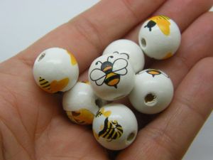 8 Bee sunflower honey beads  random mixed white wood A994