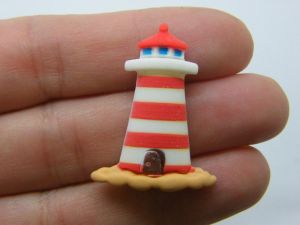 8 Lighthouse embellishment cabochon red white resin FF165