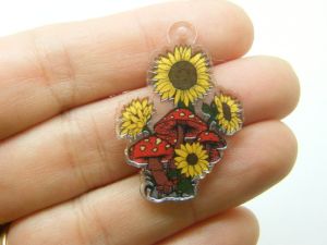 2 Mushrooms sunflowers pendants acrylic L284