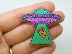 2 UFO pizza abduction pendants acrylic P307