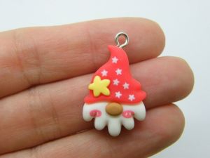 4 Gnome pendants red white resin CT292