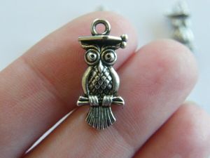 8 Graduation owl charms antique silver tone B288