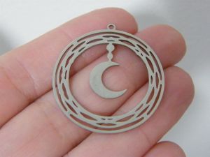1 Moon circle pendant silver stainless steel M209 - SALE 50% OFF