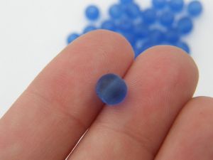 100 Dark blue frosted glass beads B153 - SALE 50% OFF