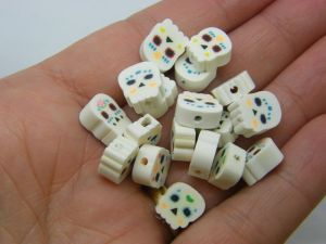 30 Day of the dead flower skull beads random mixed white polymer clay HC33 - SALE 50% OFF