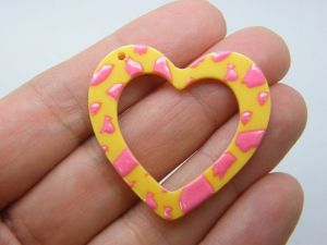 8 Heart pattern pendants yellow pink acrylic H338