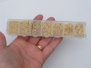 1 Box assorted jump rings 3 to 9mm gold plated 1780 pieces